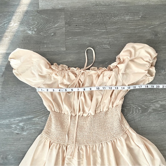 Peach Cottagecore Puff Sleeve Maxi Dress Smocked Waist Tiered Romantic Boho - Picture 5 of 7